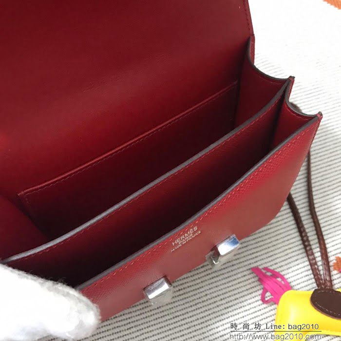 HERMES愛馬仕 H空姐包 進口原廠EP皮 頂級蜜蠟製作 街拍必備單品 大紅金銀 單肩斜挎包  Ama1552